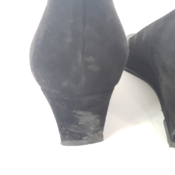 Stuart Weitzman black suede wedge elastic fabric wrap round toe 8.5 NARROW - Picture 7 of 9